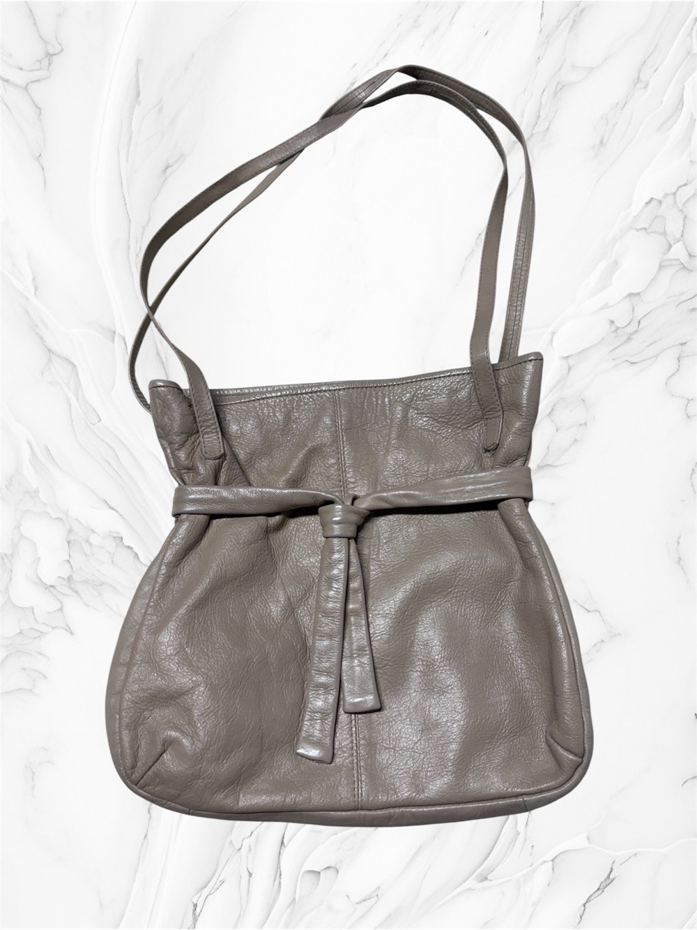 Vintage Taupe Leather Knot-Detail Shoulder Bag purse